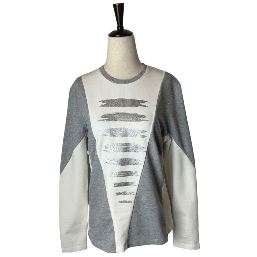 Pierre Balmingo‎ Paris Shirt Women Medium White Colorblock Glitter Sweatshirt